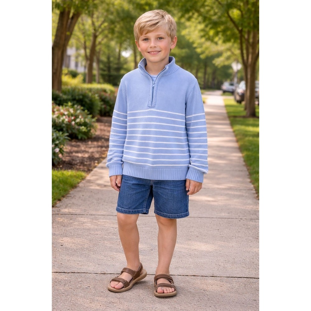 PLAY BY THE LITTLE SLEEPIES Intimates Sweater 8 Blue Striped Quarter Zip